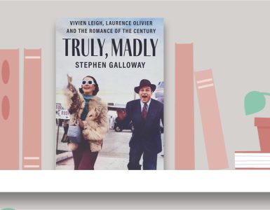 illustration of bookshelf with photo of cover of Truly, Madly by Stephen Galloway