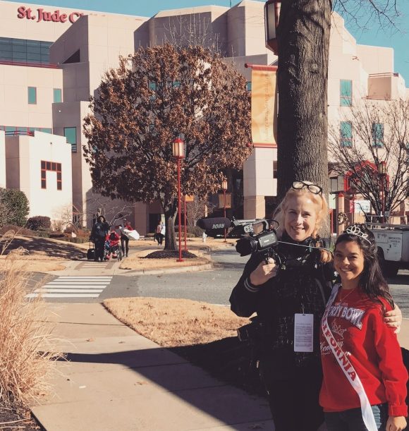 Chapman University Professor Christine Fugate with Moorea Howson at St. Jude Children's Research Hospital in Memphis.