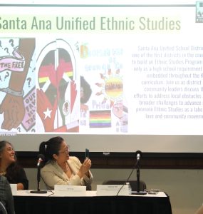 screen showing slide about SAUSD ethnic studies program