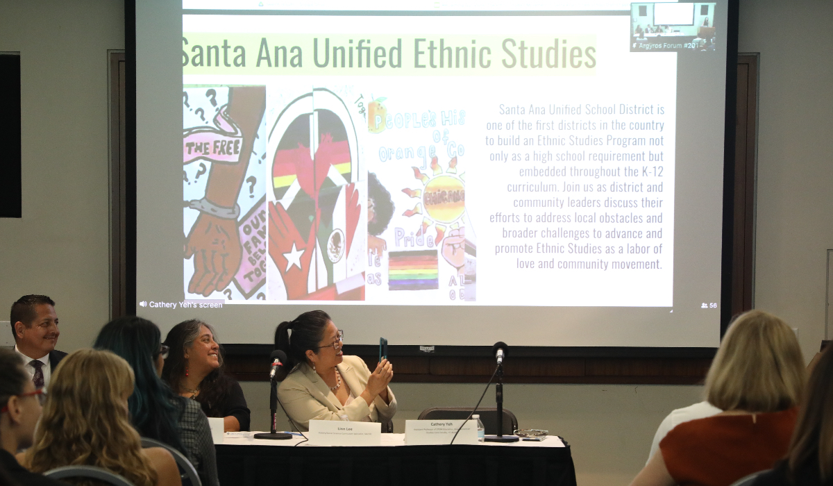 screen showing slide about SAUSD ethnic studies program