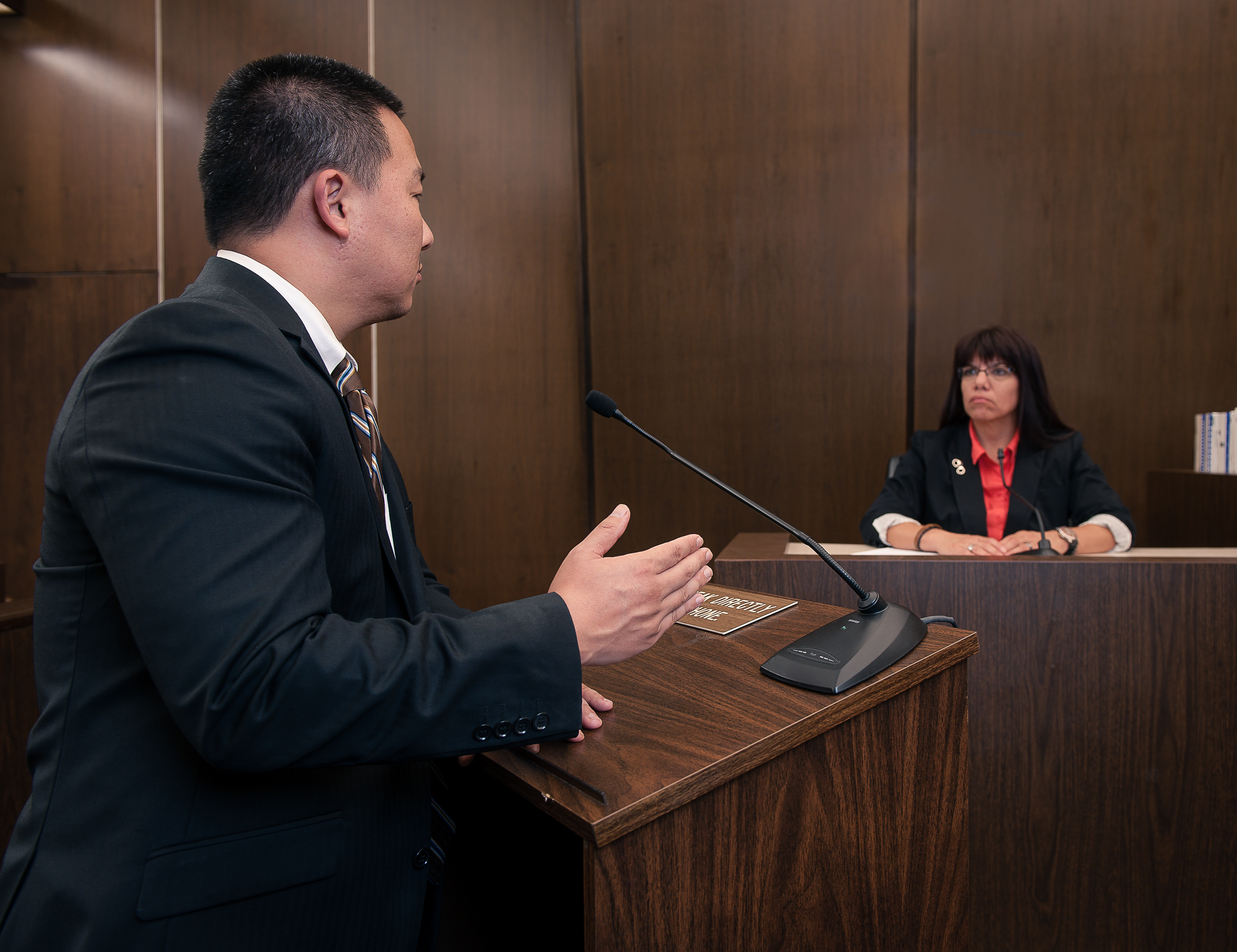 Attorney questions witness in courtroom