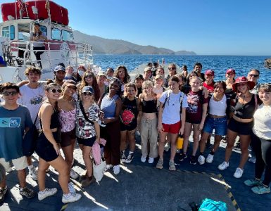 Chapman environmental science students on doc at Catalina Island