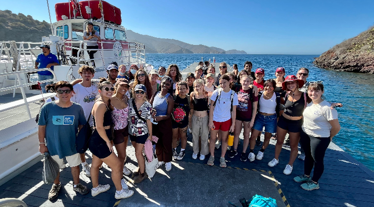 Chapman environmental science students on doc at Catalina Island