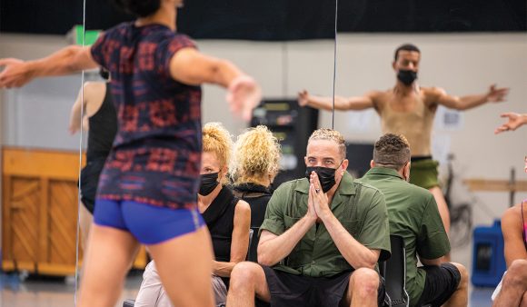 dwight rhoden watches dancers in rehearsal studio