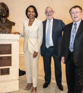 condoleezza rice, daniele struppa, Mark Chapin Johnson present bust of Rice