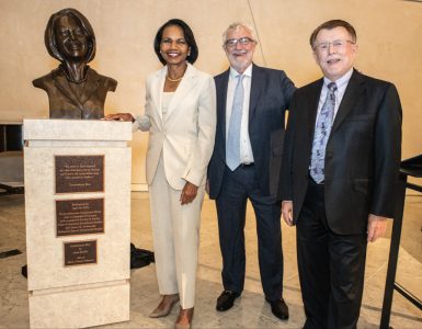 condoleezza rice, daniele struppa, Mark Chapin Johnson present bust of Rice