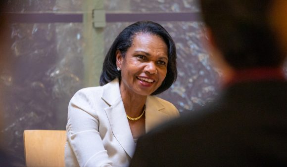 close up of condoleezza rice smiling