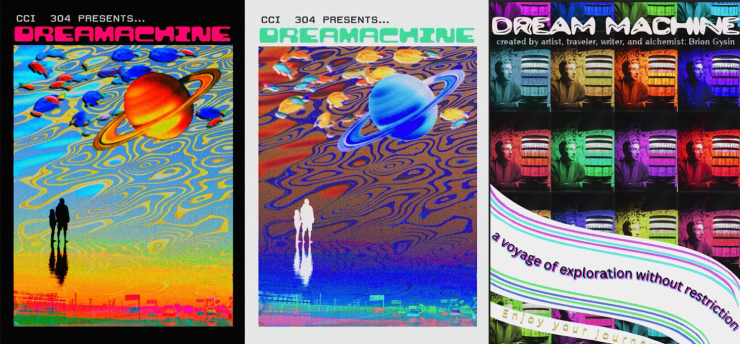 collage of three poster designs for dream machine