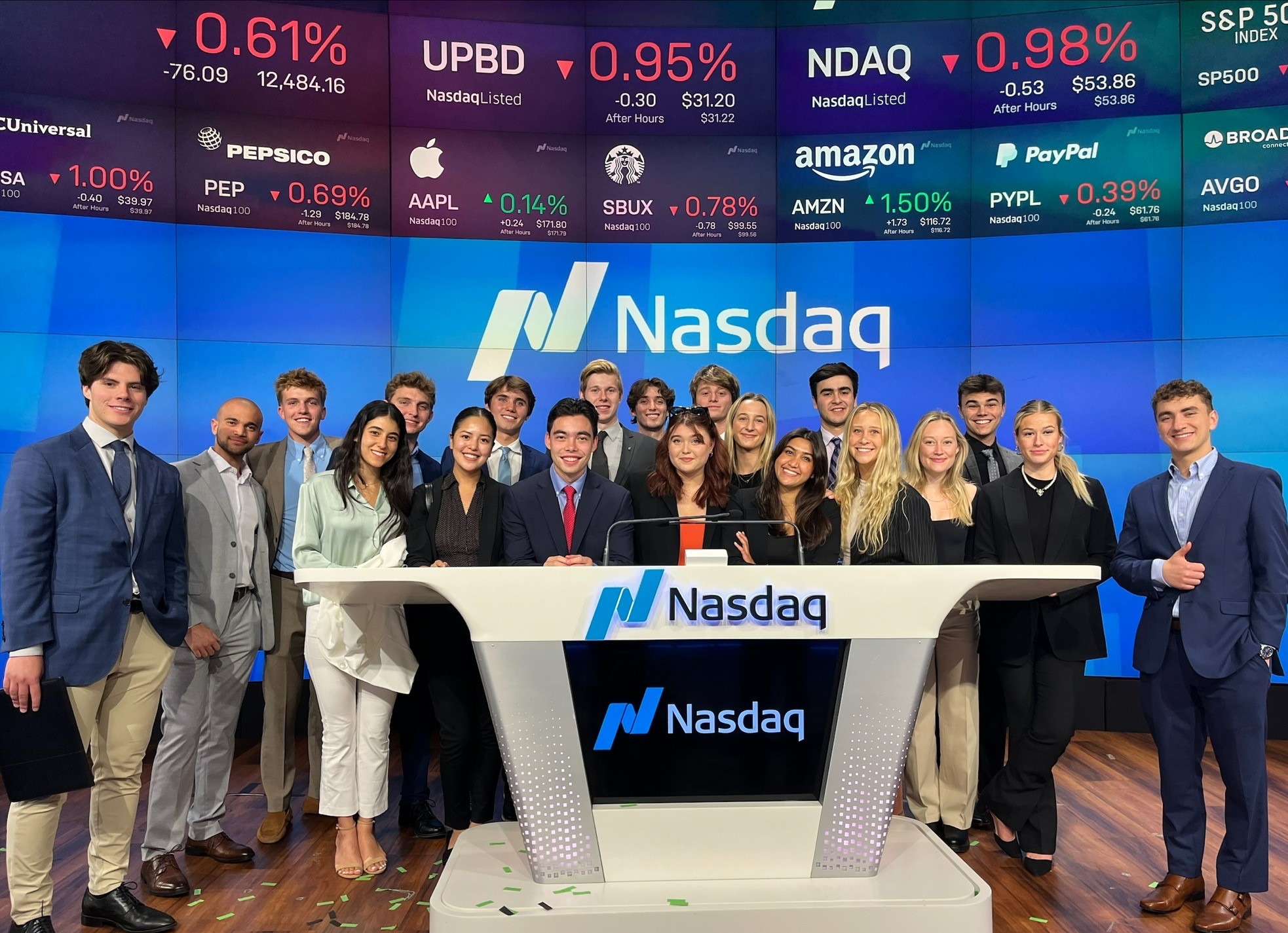 Students in Chapman's Walk Down Wall Street program at Nasdaq in May 2023.