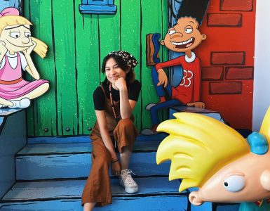 hailey silva on cartoon steps with characters from Hey Arnold