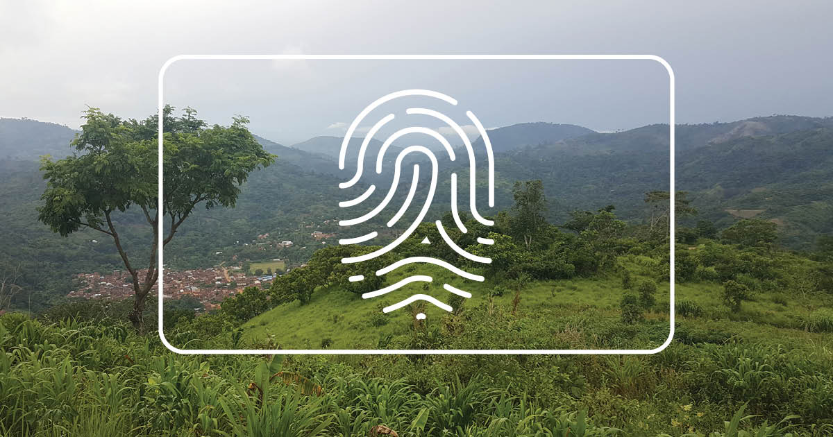 illustrated thumbprint superimposed over a luch African landscape