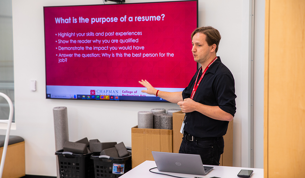 Connor Bogenreif doing presentation on resumes