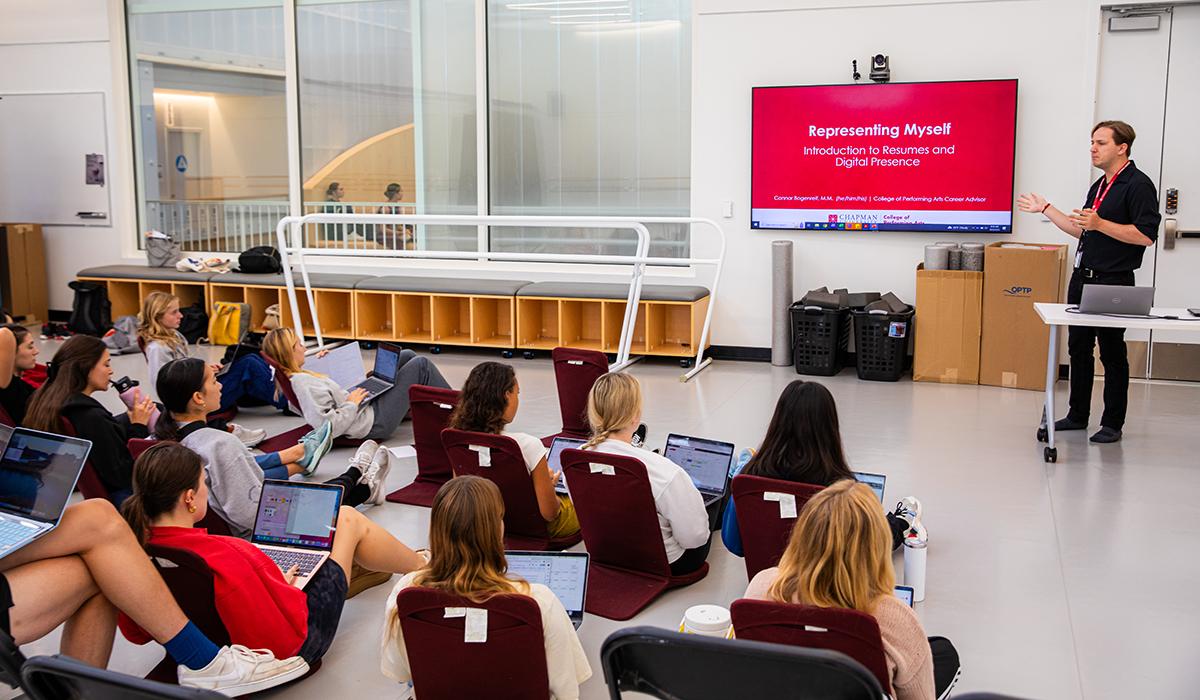 Connor Bogenrief gives presentation to class