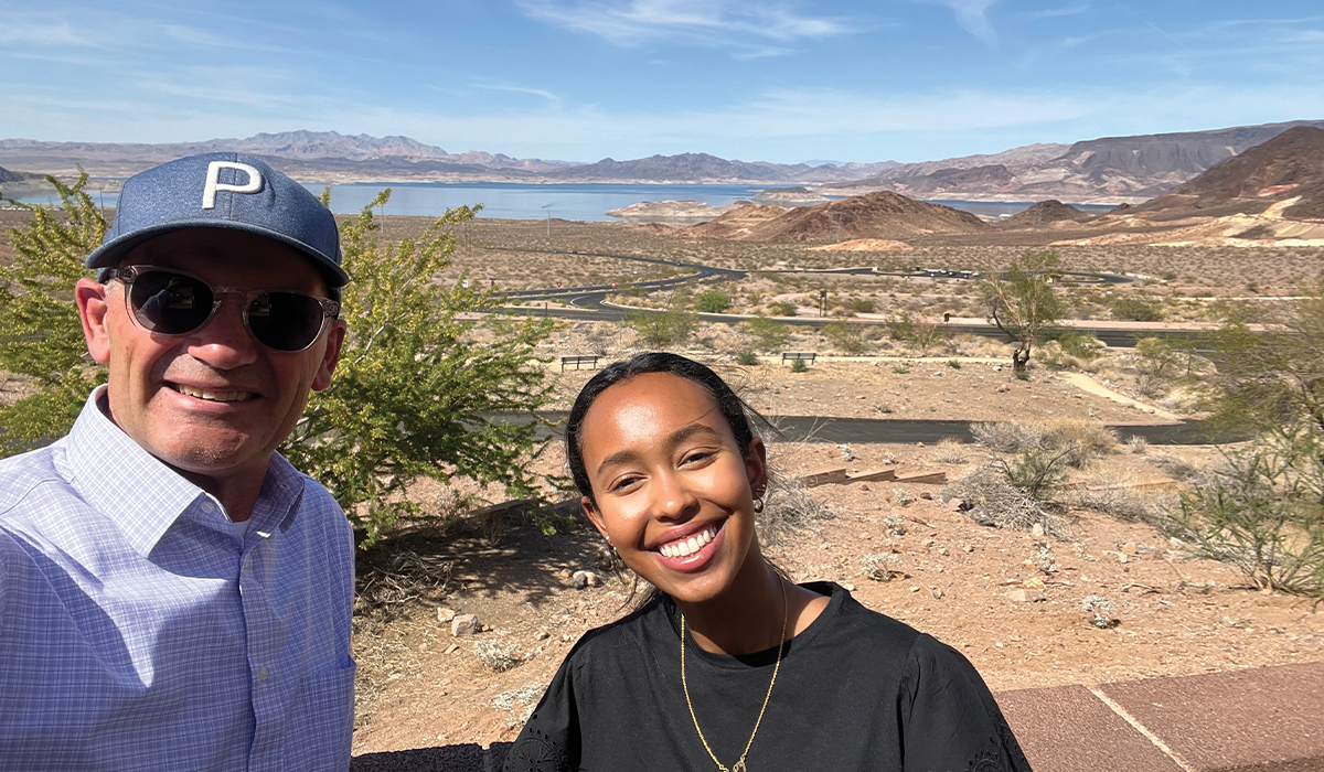Tom Piechota and Rami Bedri ‘24, a Chapman environmental science and policy student, at Hoover Dam and the U.S. Bureau of Reclamation River Operations Office for the Lower Colorado River.