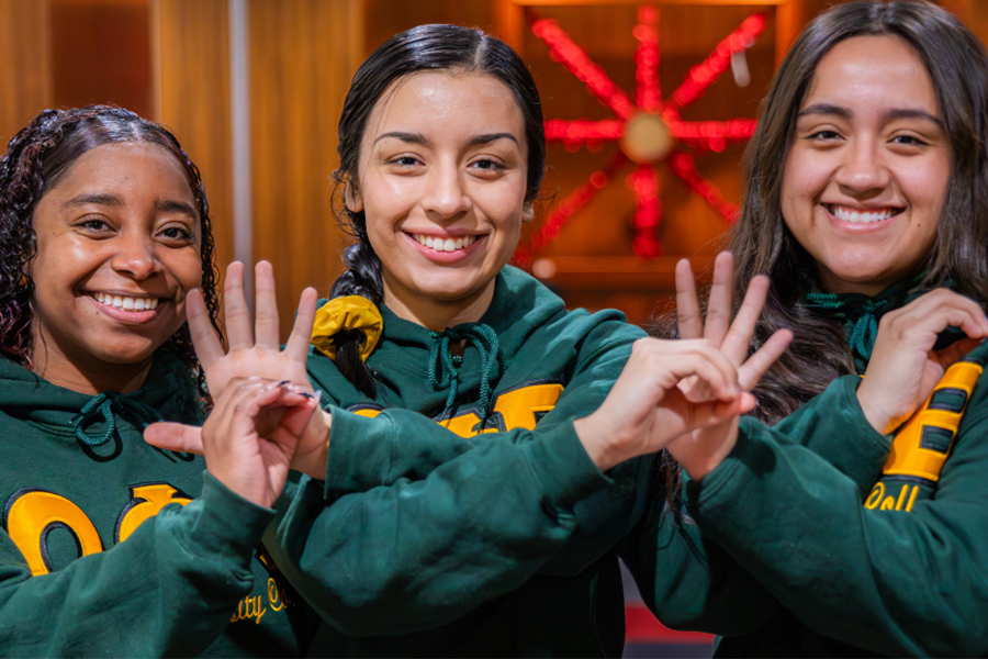 (From left) Aizzy Portillo, Cintya Felix and Natalia Trejo founded
the Chapman chapter of the Omega Phi Beta sorority in 2023.