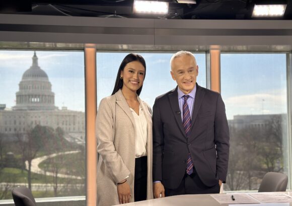 Valeria Delgado '24 with Univision anchor Jorge Ramos.