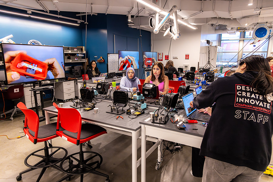 engineering lab with female students working