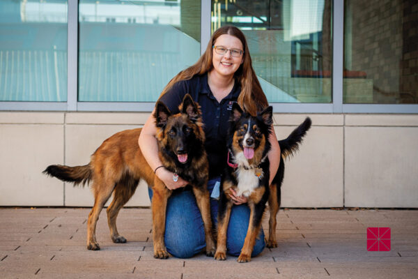 Lindsay Waldrop and two dogs