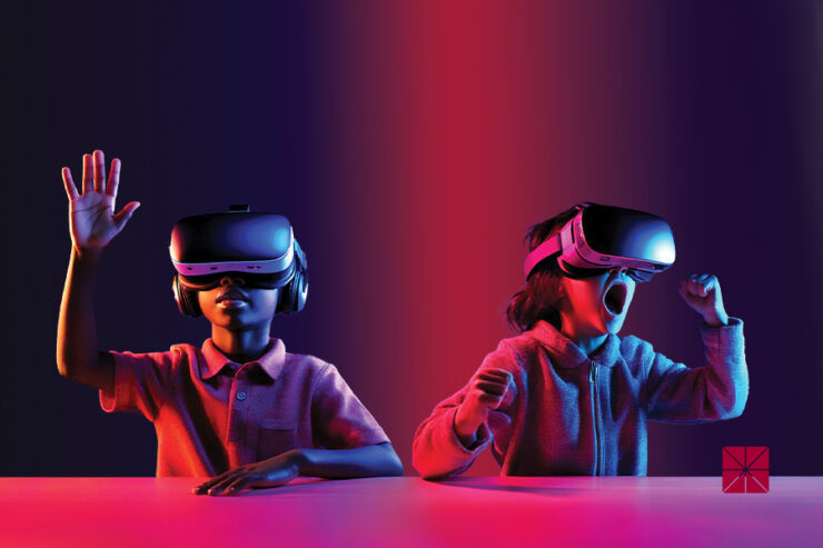 AI generated image of two young students in VR headsets