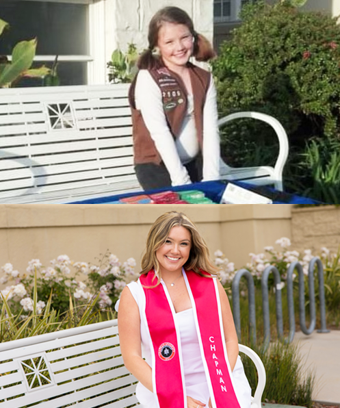 For her graduating senior photos at Chapman, Kaitlyn Ambriz Holl '25 recreated a photo of her as a Girl Scout on the Chapman campus.