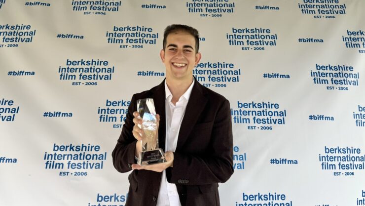 Chapman Alumni, Dasha Levin ’24, holding his award at the Berkshire International Film festival.