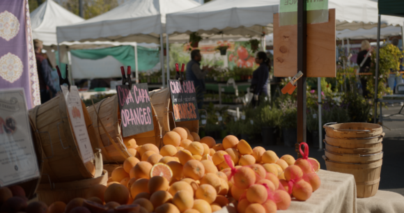 Oranges at stand in Farmers Market