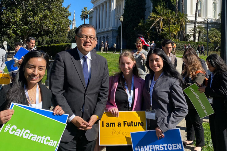 Chapman students with Assemblyperson Mike Fong in front of California State Capitol
