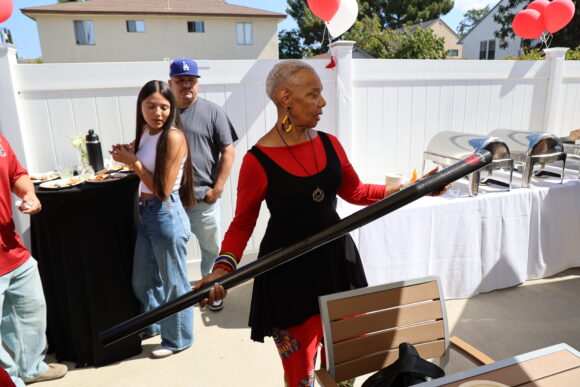 Emma Salahuddin shows the Didgeridoo