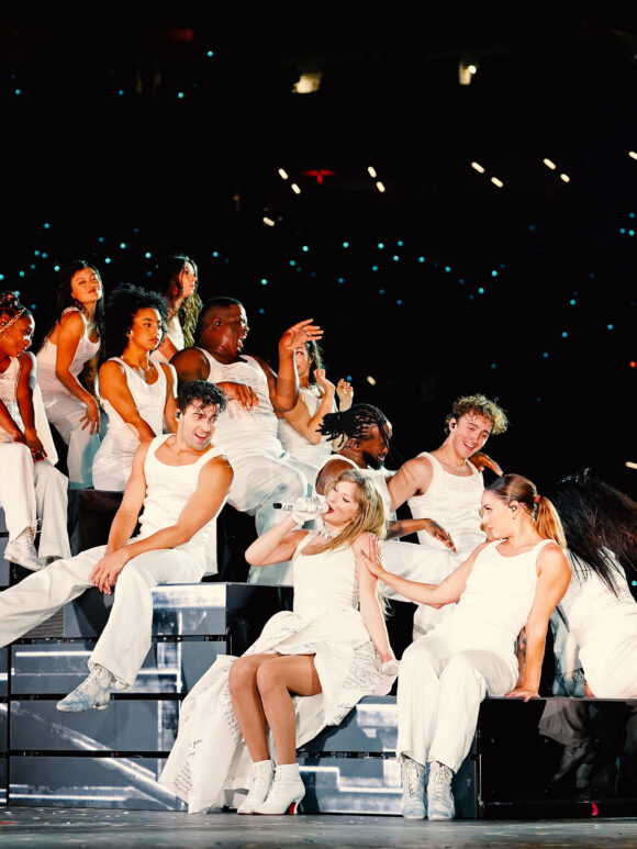 Natalie on stage with Taylor Swift and other dancers