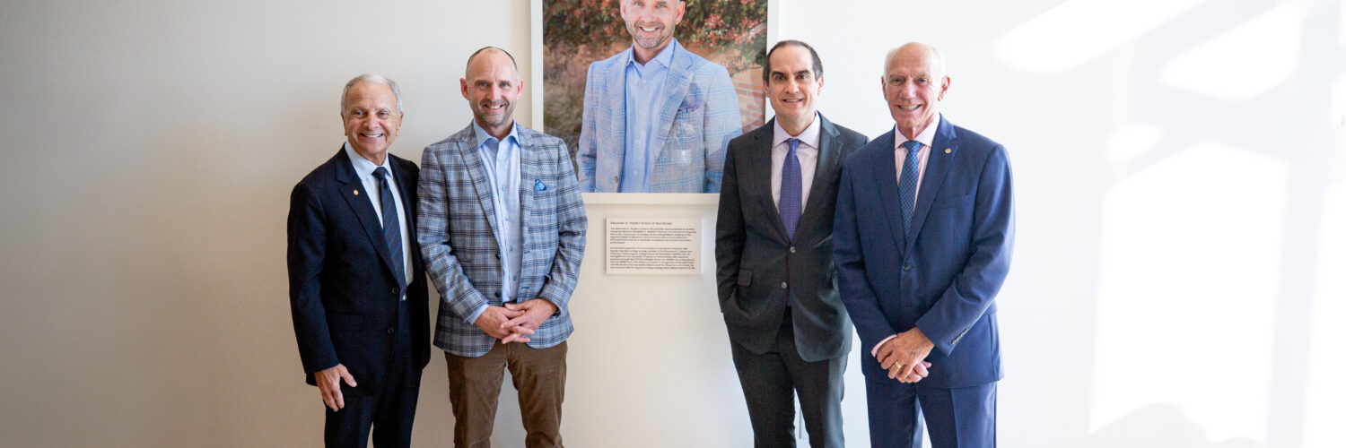 President Emeritus Jim Doti, Alex Hayden '95, President Matt Parlow and Chair of the Chapman Board of Trustees Jim Burra