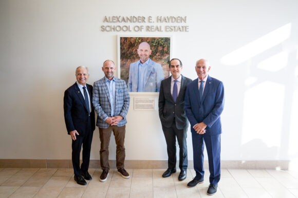 President Emeritus Jim Doti, Alex Hayden '95, President Matt Parlow and Chair of the Chapman Board of Trustees Jim Burra