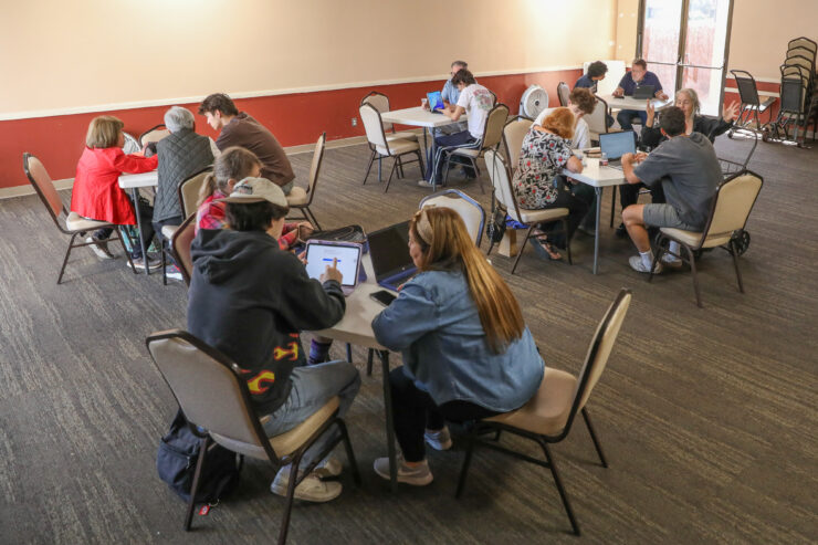Staying connected - a full house for tech tutoring at the Orange Senior Center.