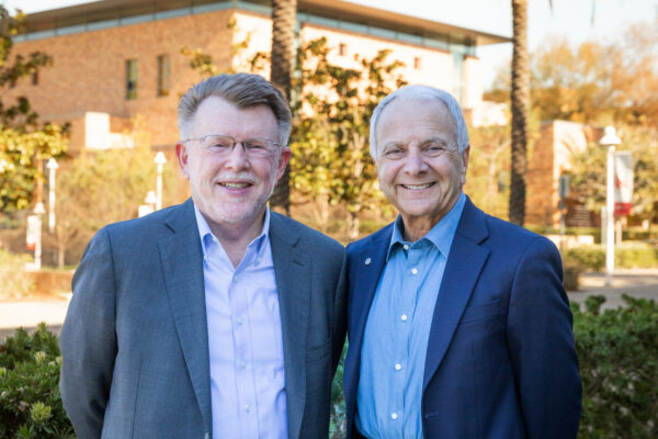 A portrait of Chapman University Trustee Mark Chapin Johnson and President Emeritus James L. Doti.