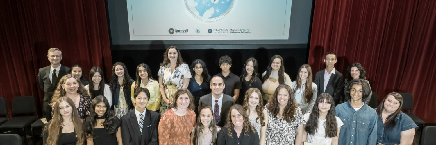 President Matt Parlow with winners of the 2026 Sala and Aron Samueli Holocaust Art & Writing Contest and their teachers.