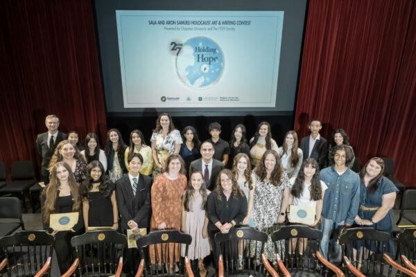 President Matt Parlow with winners of the 2026 Sala and Aron Samueli Holocaust Art & Writing Contest and their teachers.
