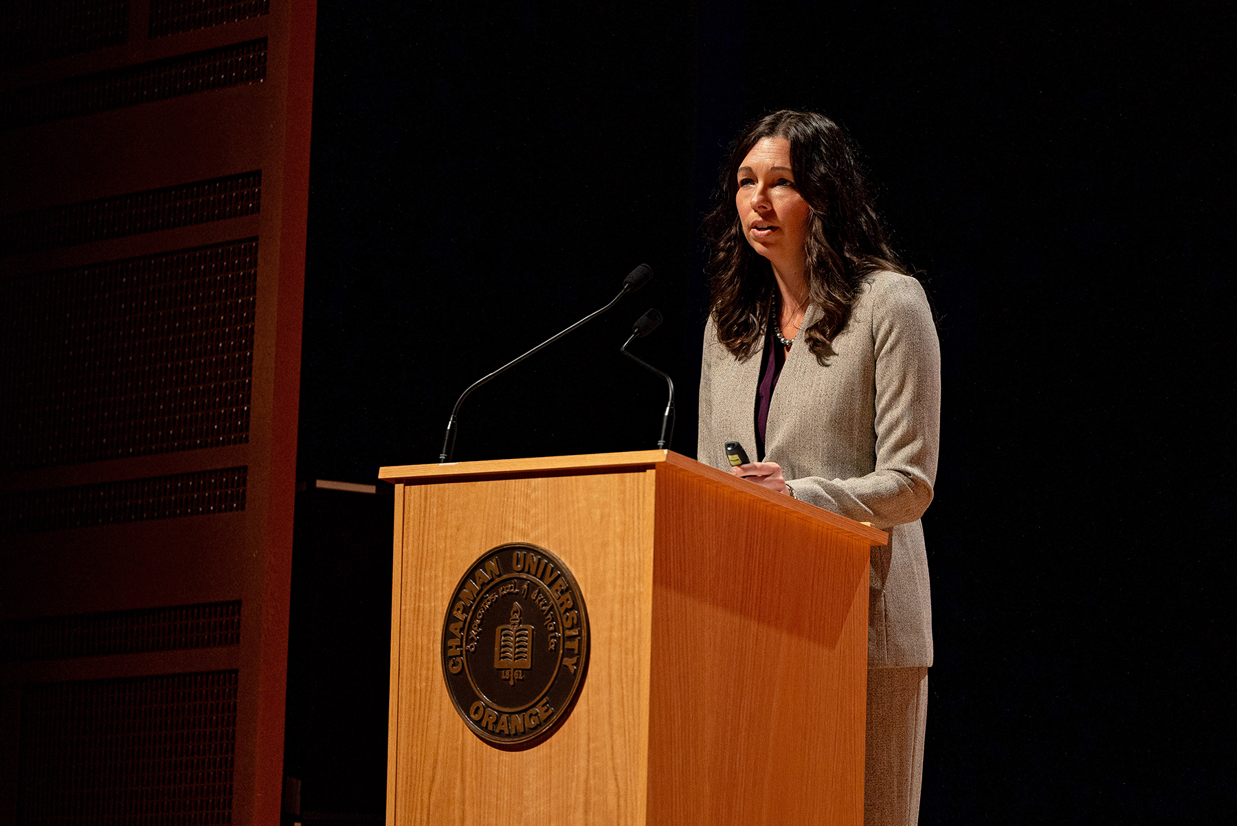 EVP and Chief Advancement Officer Jessica Berger provides updates on Chapman's Inspire fundraising campaign at the State of the University.