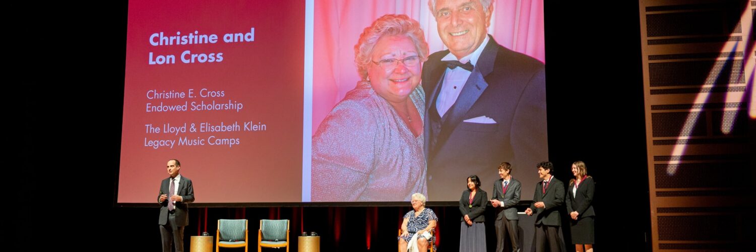 President Matt Parlow with Christine Cross and the Klein Legacy Foundation scholars.