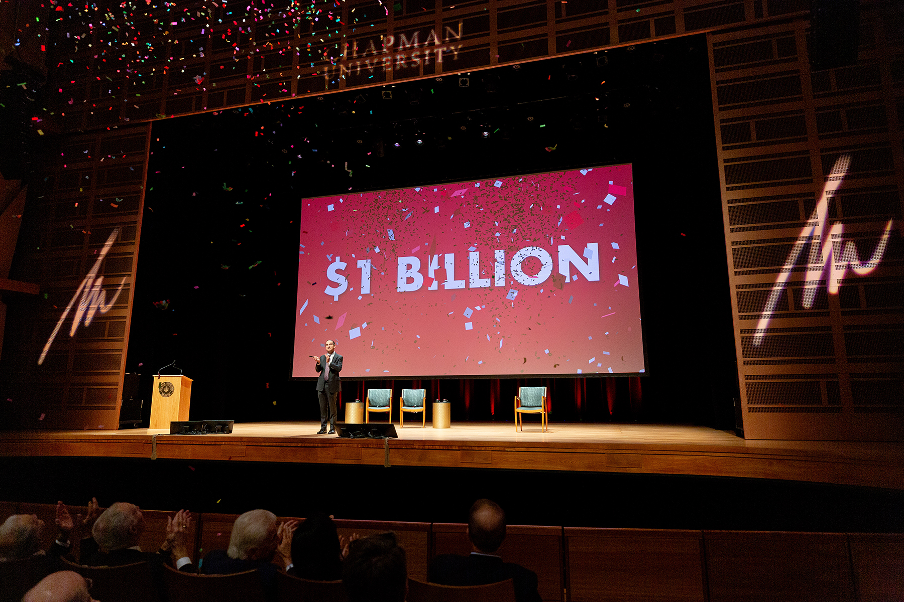 President Matt Parlow announces that Chapman's endowment reached the $1 billion mark, up from $300 million in 2016.