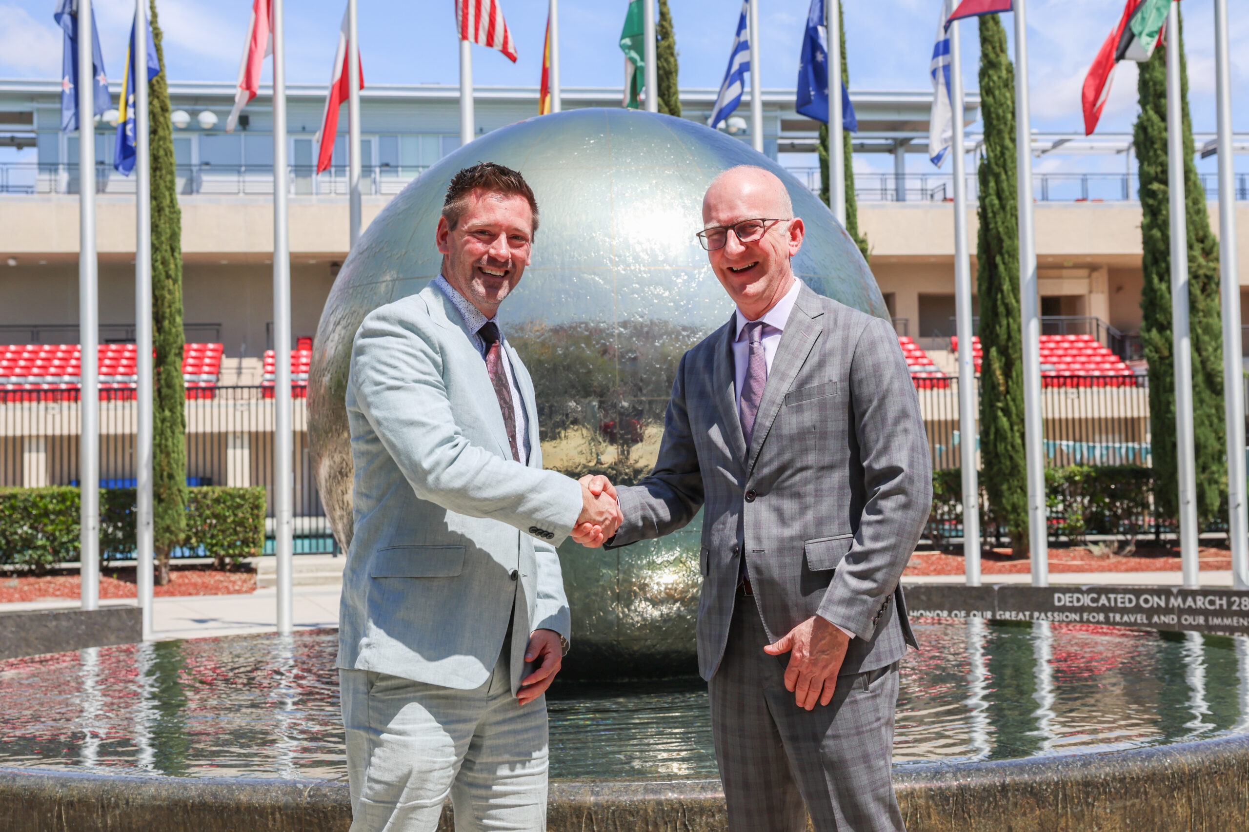 Santiago Canyon College Vice President of Academic Affairs Jason Parks, left, and Mike Ibba, executive vice president, provost and chief academic officer at Chapman University.