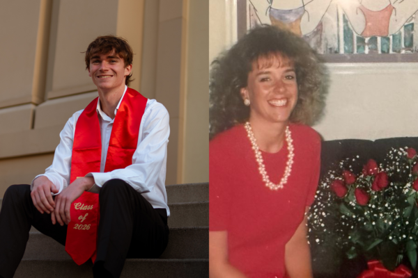 Kimberley Kasper '92 and Alex Bartels '26 at Chapman University for graduation.
