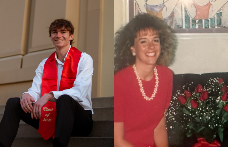 Kimberley Kasper '92 and Alex Bartels '26 at Chapman University for graduation.