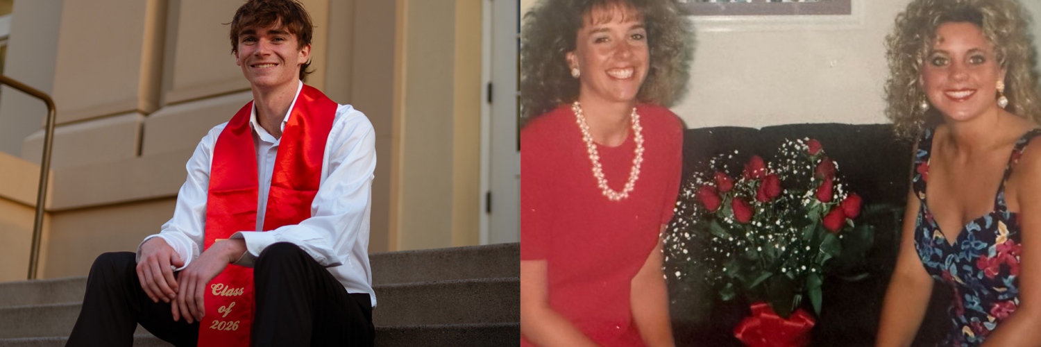 Kimberley Kasper '92 and Alex Bartels '26 at Chapman University for graduation.