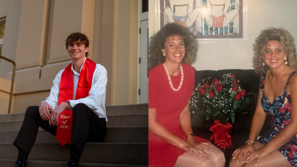 Kimberley Kasper '92 and Alex Bartels '26 at Chapman University for graduation.