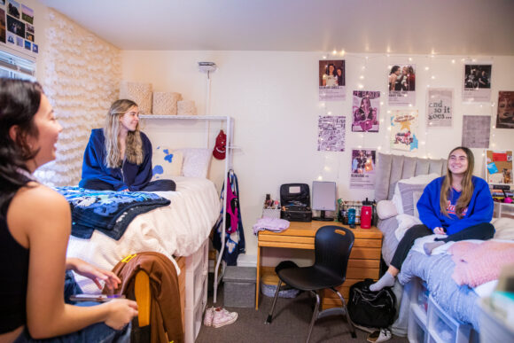 Students gather in their dorm room for fellowship and rest.