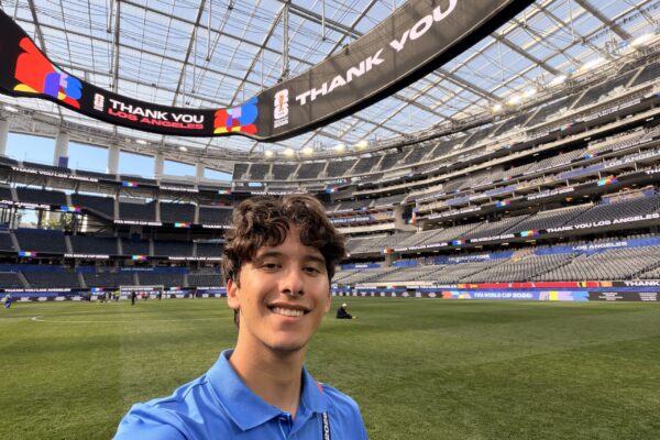 Cole Miller poses in SoFi Stadium